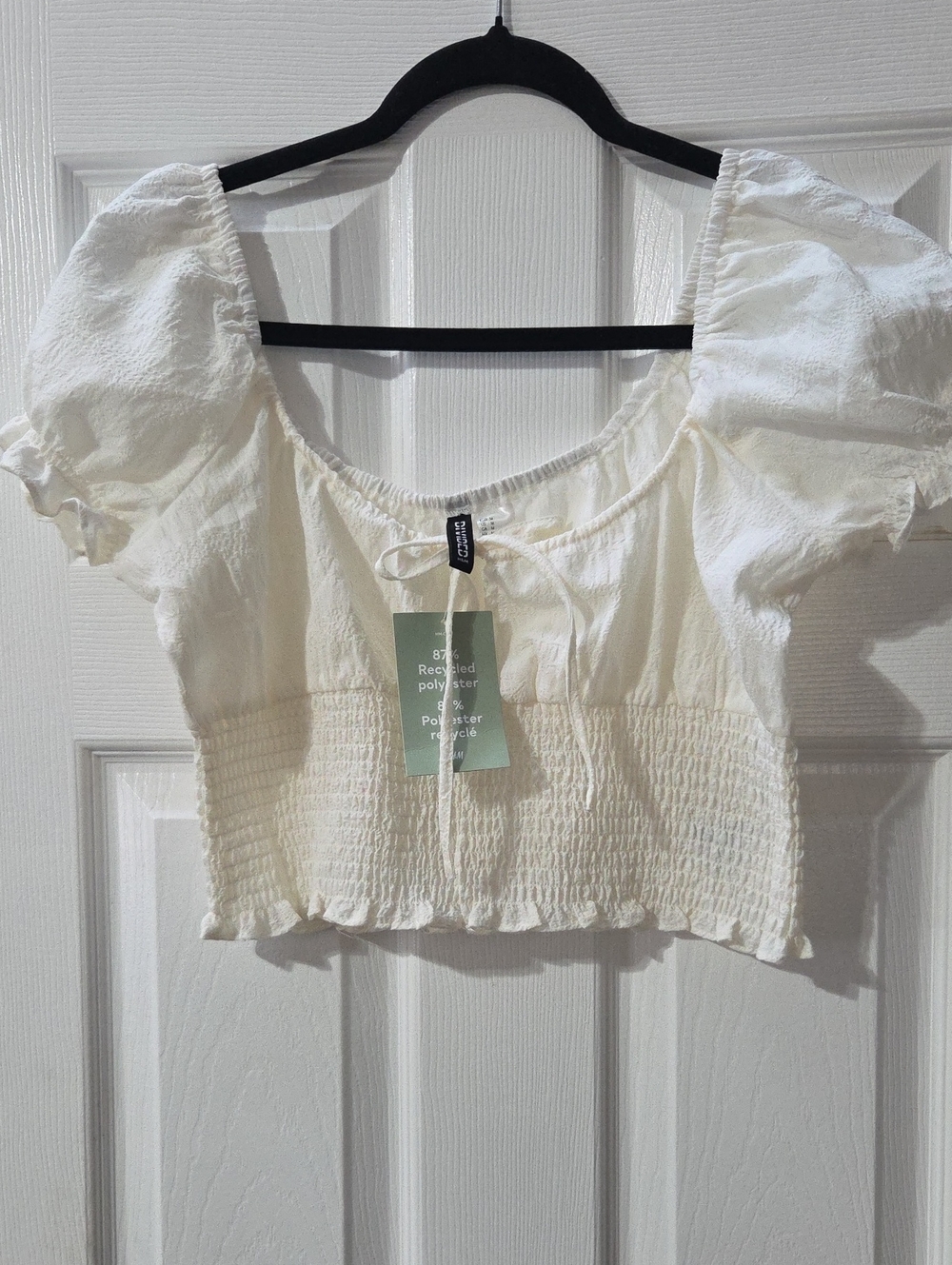 H&M Cream Puff Sleeve Smocked Crop Top